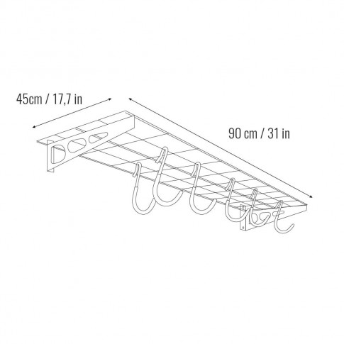 Полиця-вішалка настінна металева 90х45 см на 6 гачків Полиця-вішалка настінна металева 90х45 см на 6 гачків